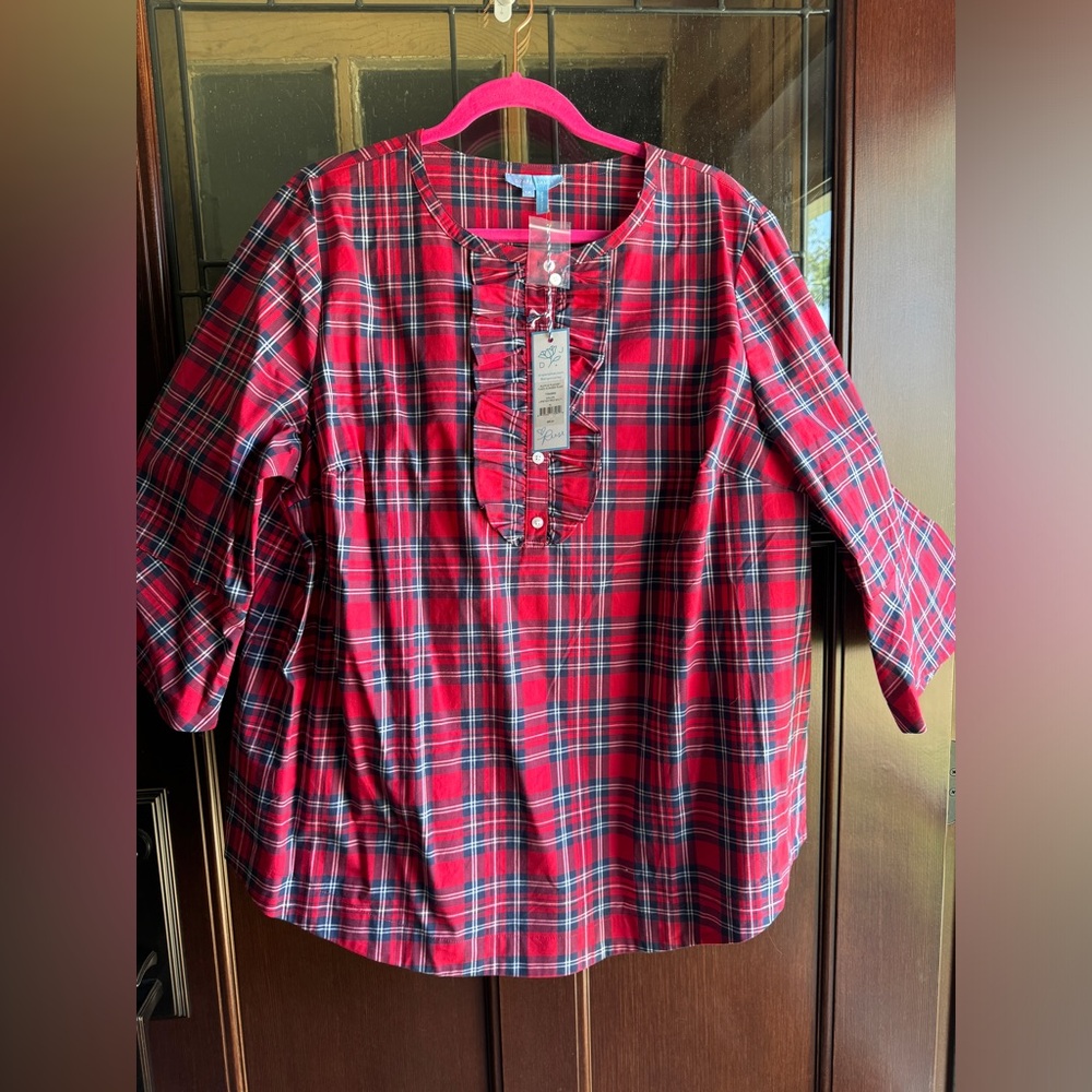 Draper James Holiday Plaid Blouse 1X BNWT